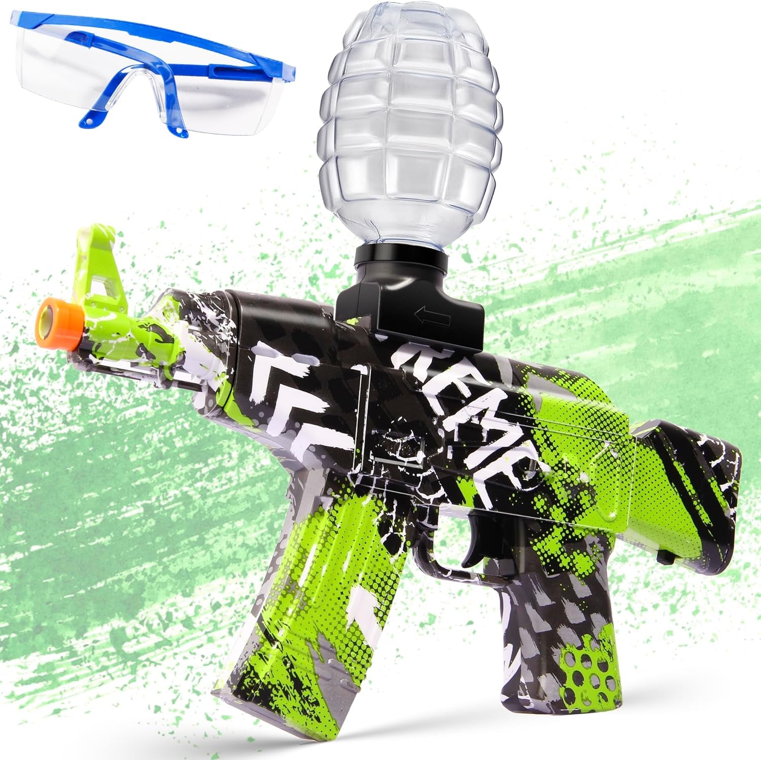 Electric with Gel Ball Blaster, AKM-47 Eco-Friendly Gel Ball Blaster Automatic, with 20000+ Water Beads and Goggles, for Outdoor Activities - Shooting Team Game, Ages 12+, Green