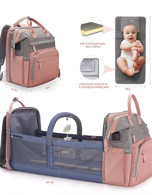 Load image into Gallery viewer, Baby Diaper Bag Backpack with Changing Station, Pacifier Case ,Pink Color
