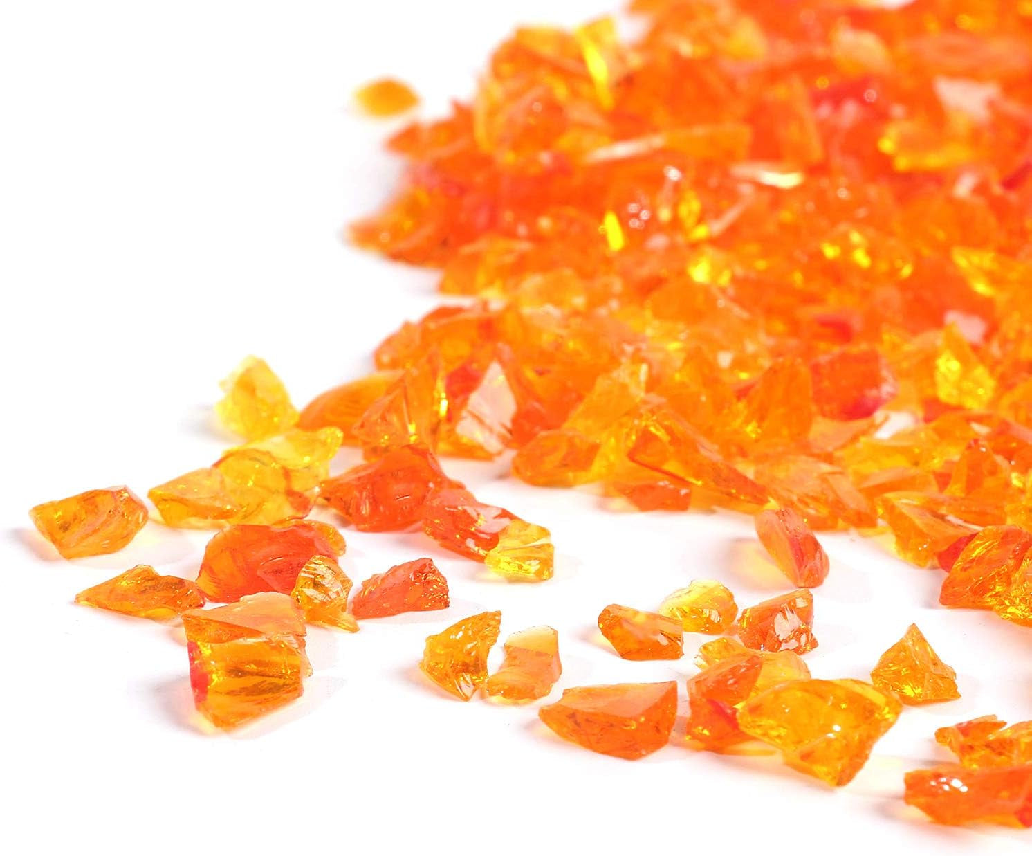 High Luster Reflective Fire Glass Gravel,Fire Gems,Fire Drops,Fire Glass Pebbles Stones Beads Chips for Fire Pit Fish Tank Aquarium Garden,3-6Mm 305G/0.67Lb (Orange Red)