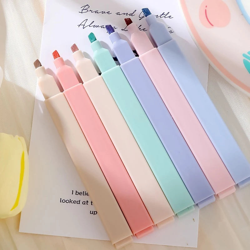 6Pcs/Set Pastel Color Highlighter Kawaii Stationery Color Marker School Supplies Student Marker Highlighter Japanese Stationery