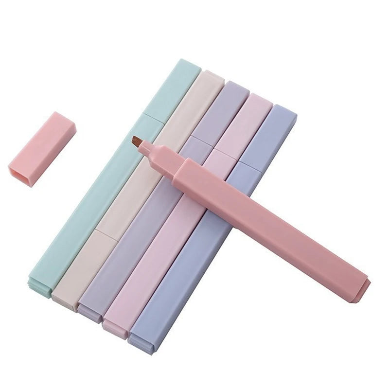 6Pcs/Set Pastel Color Highlighter Kawaii Stationery Color Marker School Supplies Student Marker Highlighter Japanese Stationery