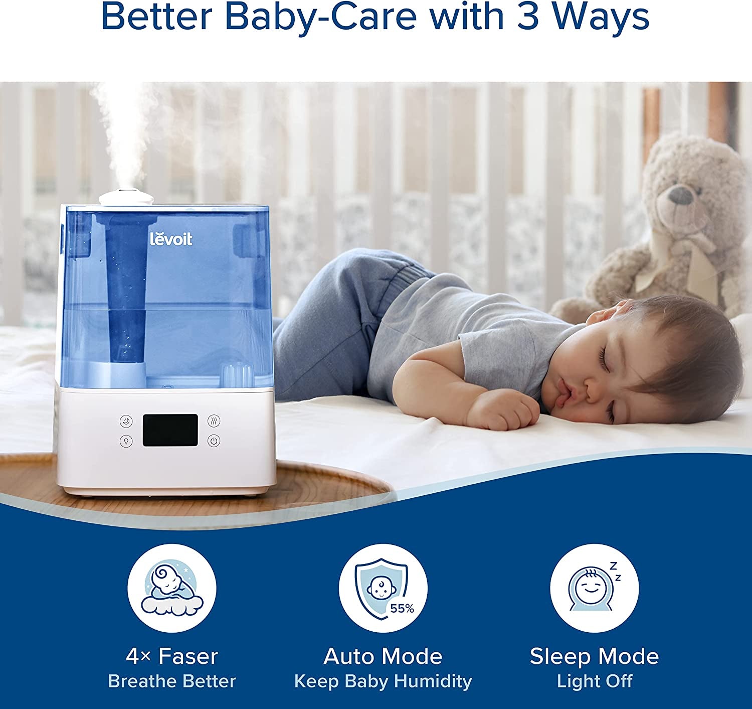 Humidifiers for Bedroom Large Room Home, 6L Top Fill Cool Mist Air Ultrasonic for Plants Indoor with Essential Oils Diffuser for Baby Kids, Smart Control with Humidistat, Quiet Easy Clean, Blue