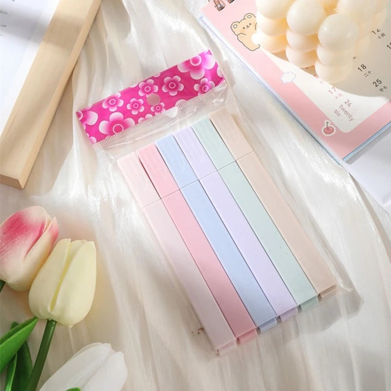 6Pcs/Set Pastel Color Highlighter Kawaii Stationery Color Marker School Supplies Student Marker Highlighter Japanese Stationery