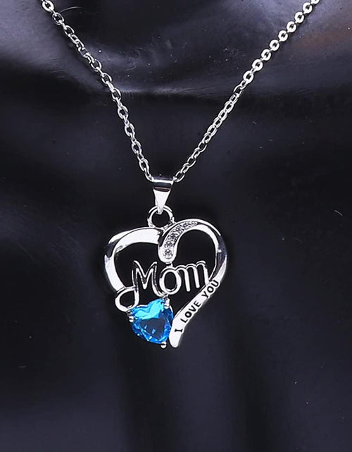 Load image into Gallery viewer, I Love You Mom Love Heart Necklace,925 Sterling Silver Rhinestone Necklace for Mom,Best Mom Necklace Gift for Mother
