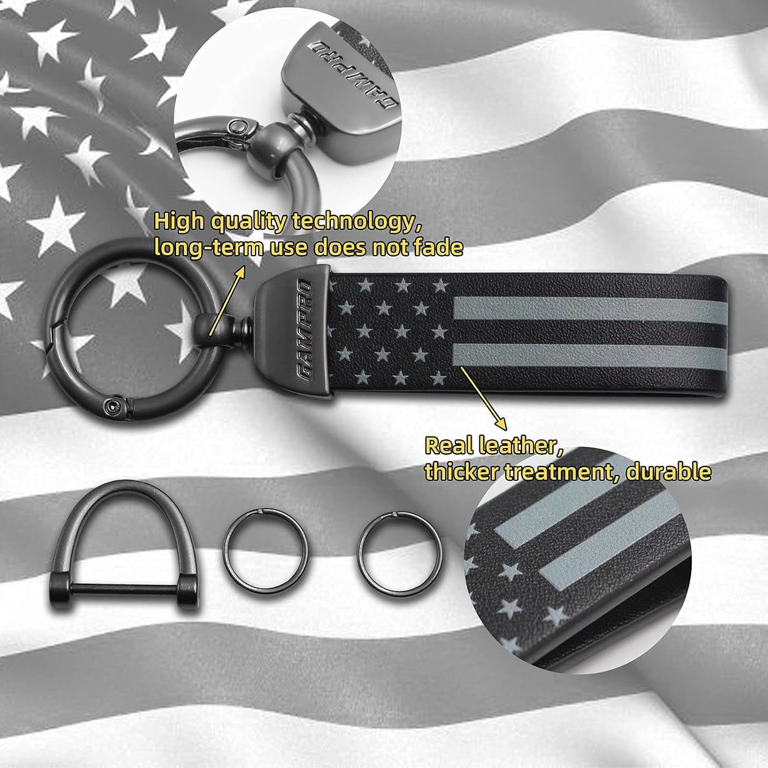 American Flag Car Keychain Accessories with Zinc Alloy Suit for Chevrolet, Ford, Buick, Jeep